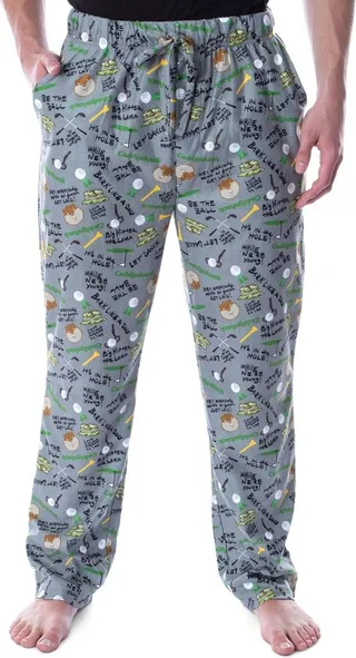 Caddyshack the Movie Men's Allover Print Loungewear Pajama Pants (MD) Grey