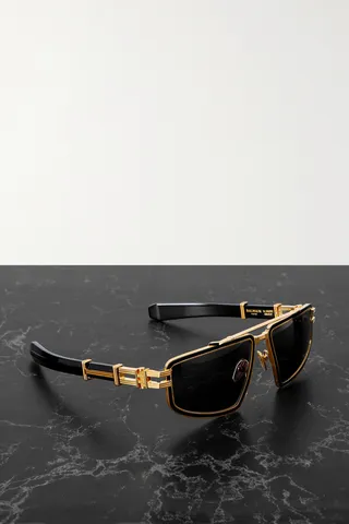 Balmain - Titan Aviator-style Gold-tone And Acetate Sunglasses - Black