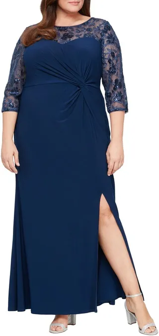 Embroidered Front Knot Gown