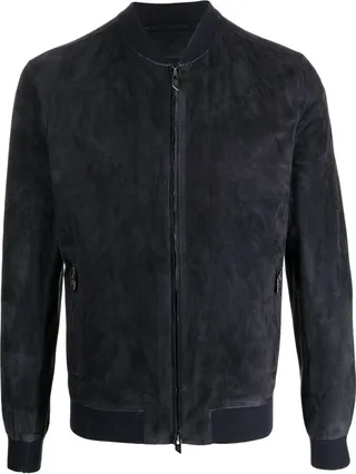 Zipped-Up Fastening Leather Bomber Jacket