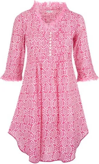 At Last... - Annabel Cotton Tunic In Bubblegum Pink & White