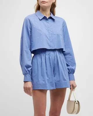 Selina Rhinestone Cropped Button-Front Top