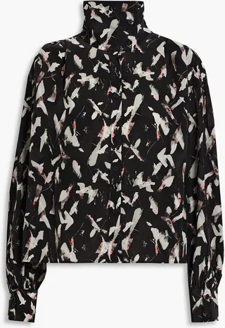 Avila pleated printed crepe de chine blouse