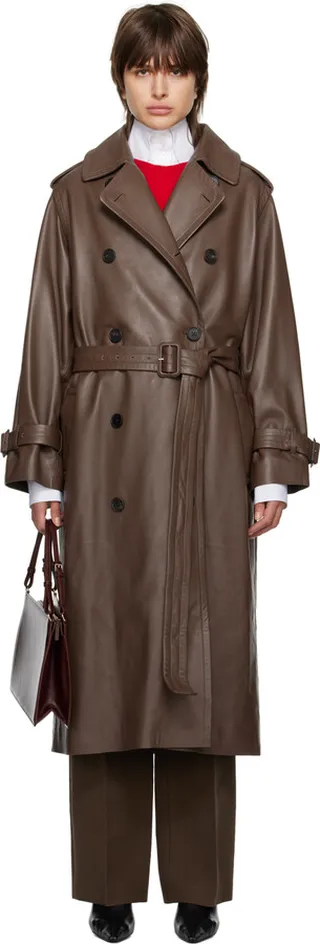The Row Brown Benzy Leather Trench Coat