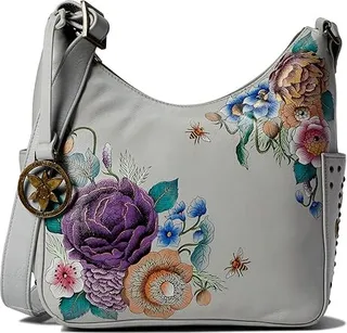 Anuschka 433 Classic Hobo With Studded Side Pockets (Floral Charm) Handbags