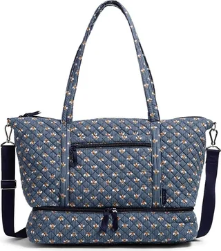 Vera Bradley Women's Recycled Cotton Deluxe Travel Tote Bag Perennials Gray