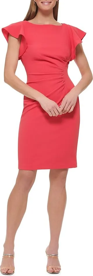 Flutter Sleeve Ruched Sheath Dress