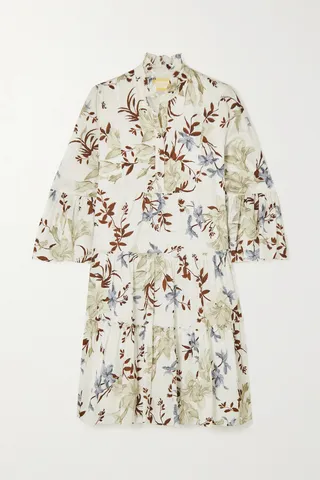 Erdem - Alexine Tiered Floral-print Cotton Mini Dress - Cream
