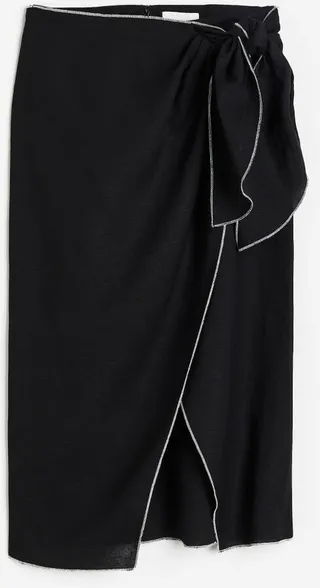 Linen-blend Wrap-front Skirt