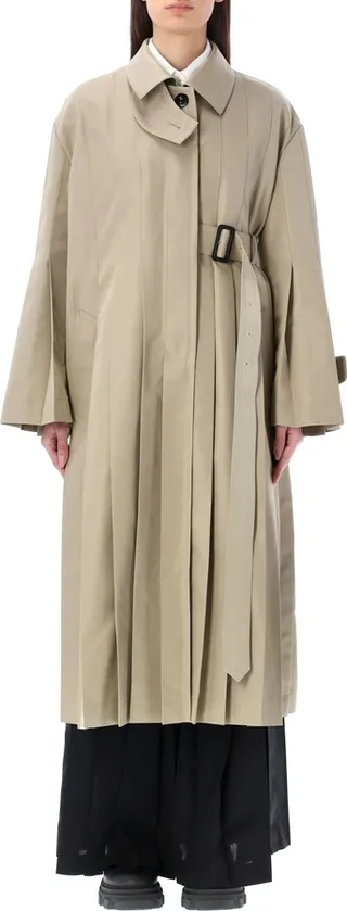 Pleated Long Trench With Belt