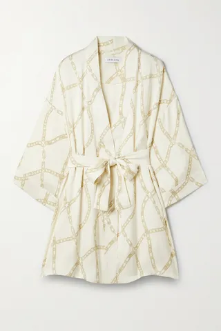 Anine Bing - Kara Belted Printed Silk-charmeuse Robe - Neutrals