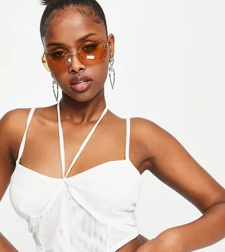 ASYOU mesh corset top with halter tie in white