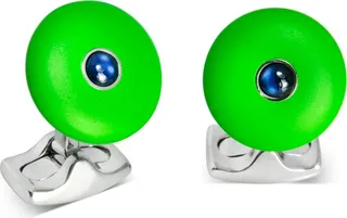 Deakin & Francis - Deakin & Francis ‘The Brights’ Lime Green Round Cufflinks With Sapphire Centre