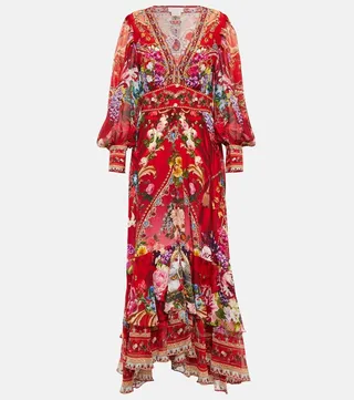 Printed embellished silk maxi dress
