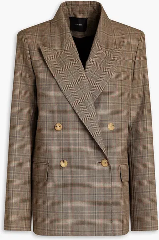 Double-breasted checked jacquard blazer