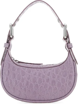 Handbag realized in crocodile motif embossed bovine leather.