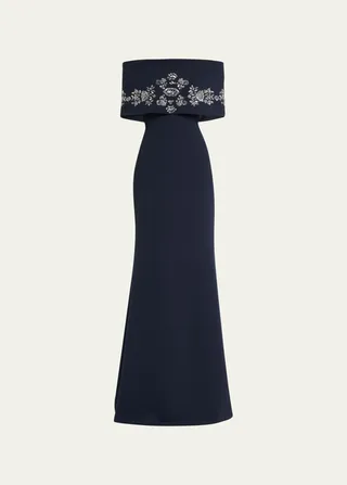 Off-Shoulder Gown with Beaded Embellishments