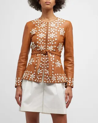 Hanae Shell Embellished Leather Jacket