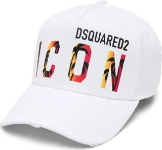 White Logo Print Cotton Cap