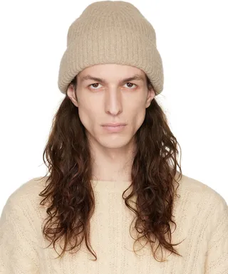 Our Legacy Beige Ribbed Beanie