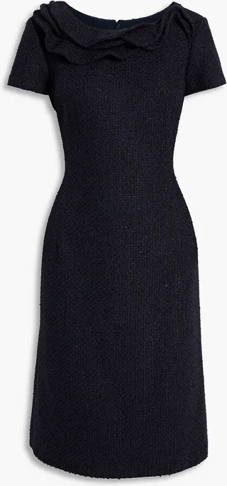 Ruffle-trimmed cotton-blend bouclé-tweed dress