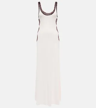 Crochet-trimmed cutout wool maxi dress