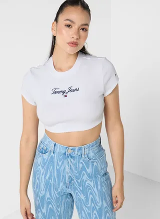 Embroidered Logo Crop T-Shirt