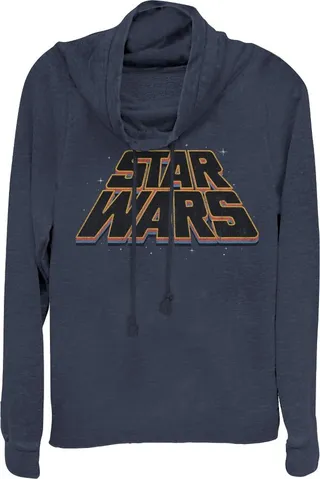 Junior's Star Wars Logo Layers Cowl Neck Sweatshirt - Navy Blue - X Small