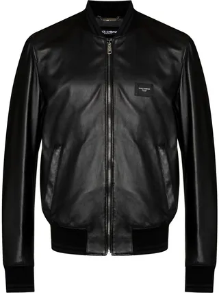 Logo-Plaque Leather Bomber Jacket