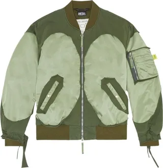 Ripped-Detail Panelled Bomber Jacket