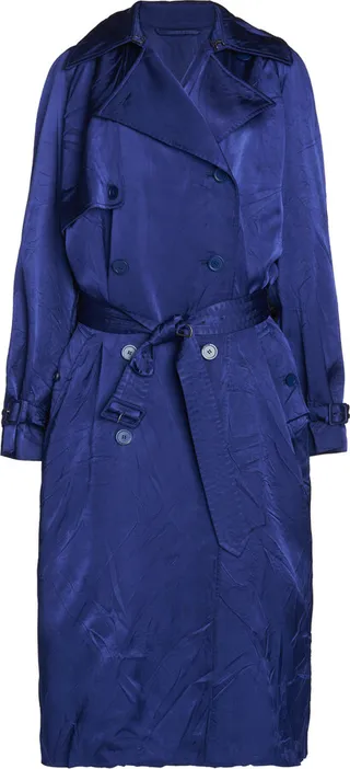 Women's Belted Crinkled Satin Double-Breasted Trench Coat