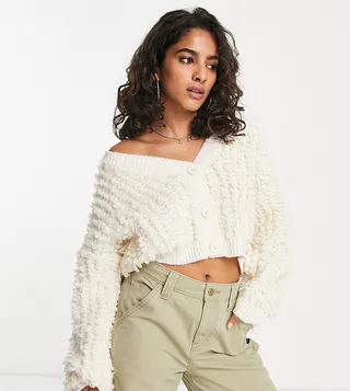 ASOS DESIGN Petite loopy stitch cardigan in cream