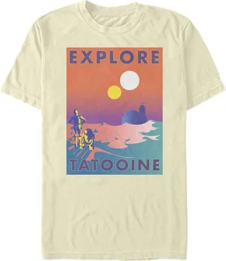 Men's Star Wars Explore Tatooine Travel Poster T-Shirt - Beige - Small