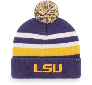 Men's '47 Brand Purple Lsu Tigers State Line Cuffed Knit Hat with Pom