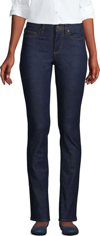 Lands' End Women's Tall Recover Mid Rise Straight Leg Blue Jeans - 10 - River Rinse