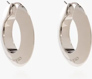 Alexander McQueen Logo Embossed Hoop Earrings