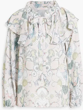 Ruffled printed crepe blouse