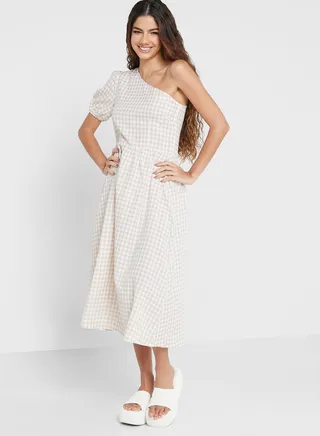 Solid One Shoulder Dress