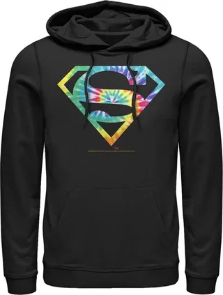 Men's Superman Tie-Dye Shield Logo Pull Over Hoodie - Black - X Large