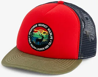 Mens Red Green Embroidered-print Woven cap