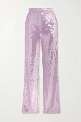 ROTATE Birger Christensen - Robyana Sequined Recycled-jersey Straight-leg Pants - Purple