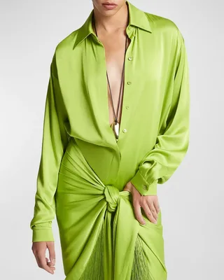 Charmeuse Button-Down Boyfriend Shirt
