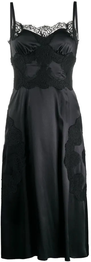 Satin Lace-Trim Slip Dress