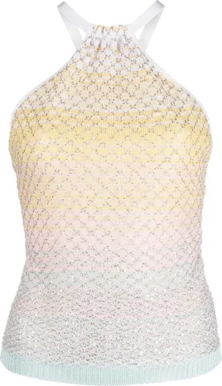 Metallic-Threading Knitted Halterneck Top