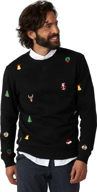 OppoSuits Deluxe Men's Christmas Sweater - X-Mas Icons - Black - Size: XL