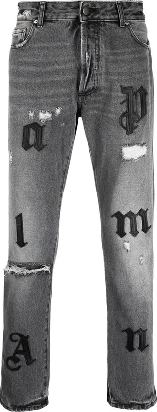 Mid-Rise Distressed Appliqué Skinny Jeans