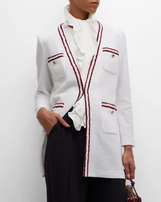 Contrast-Trim Bracelet-Sleeve Knit Jacket