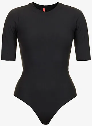 panx Womens Classic Black Ribbed tretch-woven Body