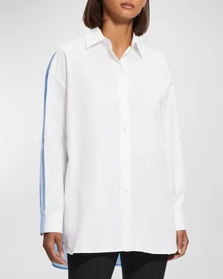 Oversized Two-Tone Cotton Button-Front Shirt