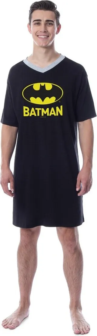 DC Comics Batman Mens' Bat Symbol Icon Nightgown Sleep Pajama Shirt (X-Large)